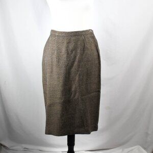 Vintage Late 1950s-1960s Wool Skirt Tan-Gray with Brown & Blue Flecks Academia